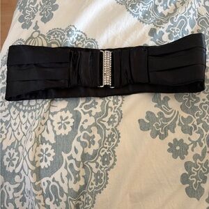 Elegant Black Satin Belt with Rhinestone Detail